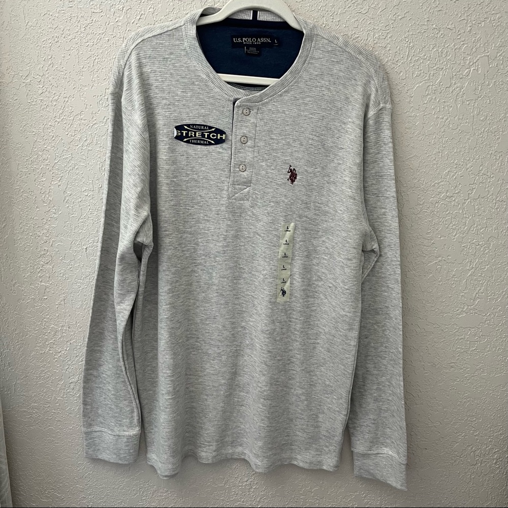 U.S. Polo Assn. men’s henley neck long sleeve thermal shirt, size Large, grey